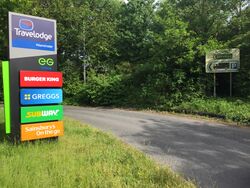 Logos for Travelodge, EG Group, Burger King, Greggs, Subway and Sainsbury's.