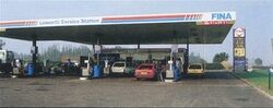 A petrol station with Fina branding.